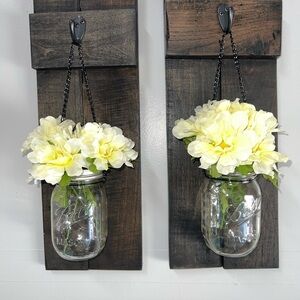 Rustic Wall Decor with Mason Jars and Flowers